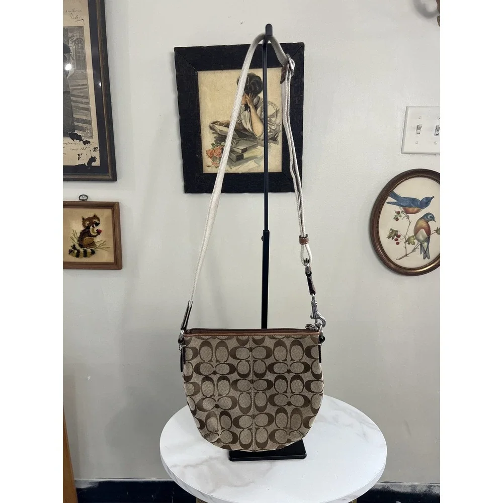 Coach Vintage Y2K Signature C Brown Canvas Leather Crossbody Shoulder Bag 91F